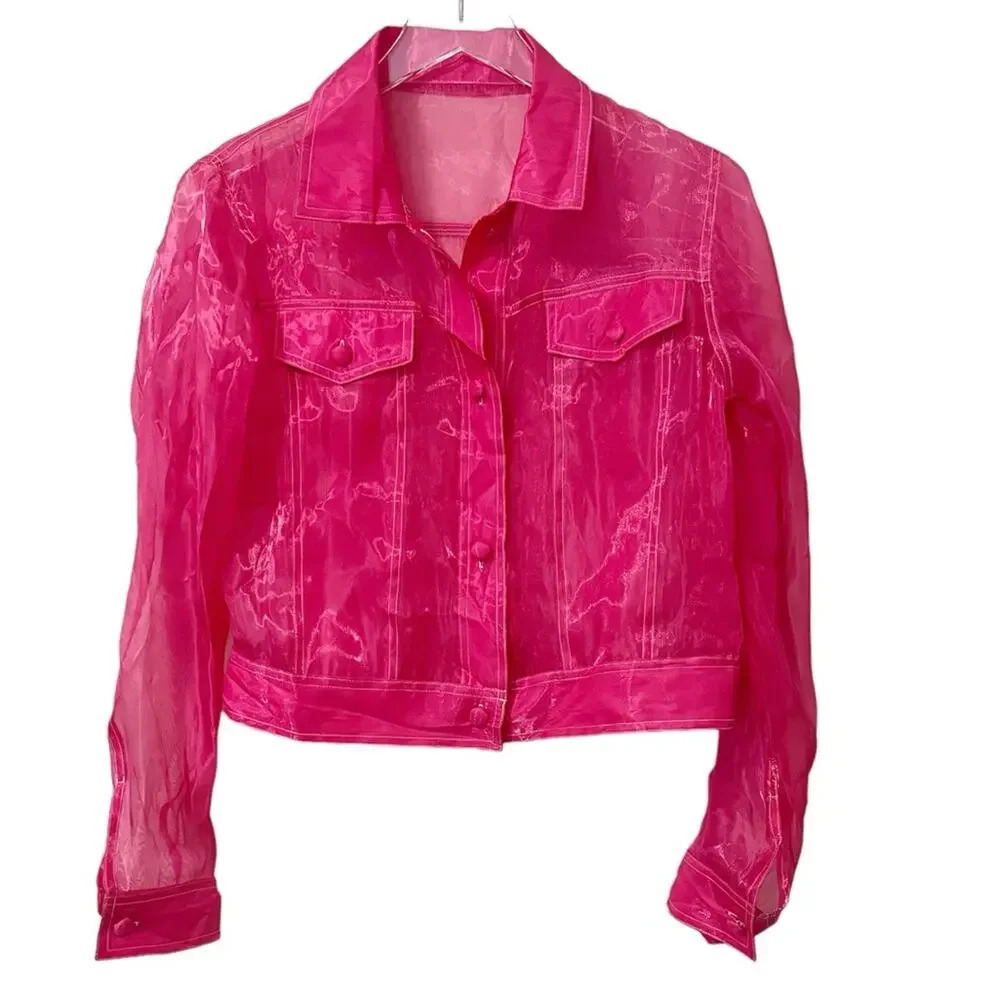REVOLVE Sample Sheer Shirt in Bright Pink‎ Button Front Barbiecore
